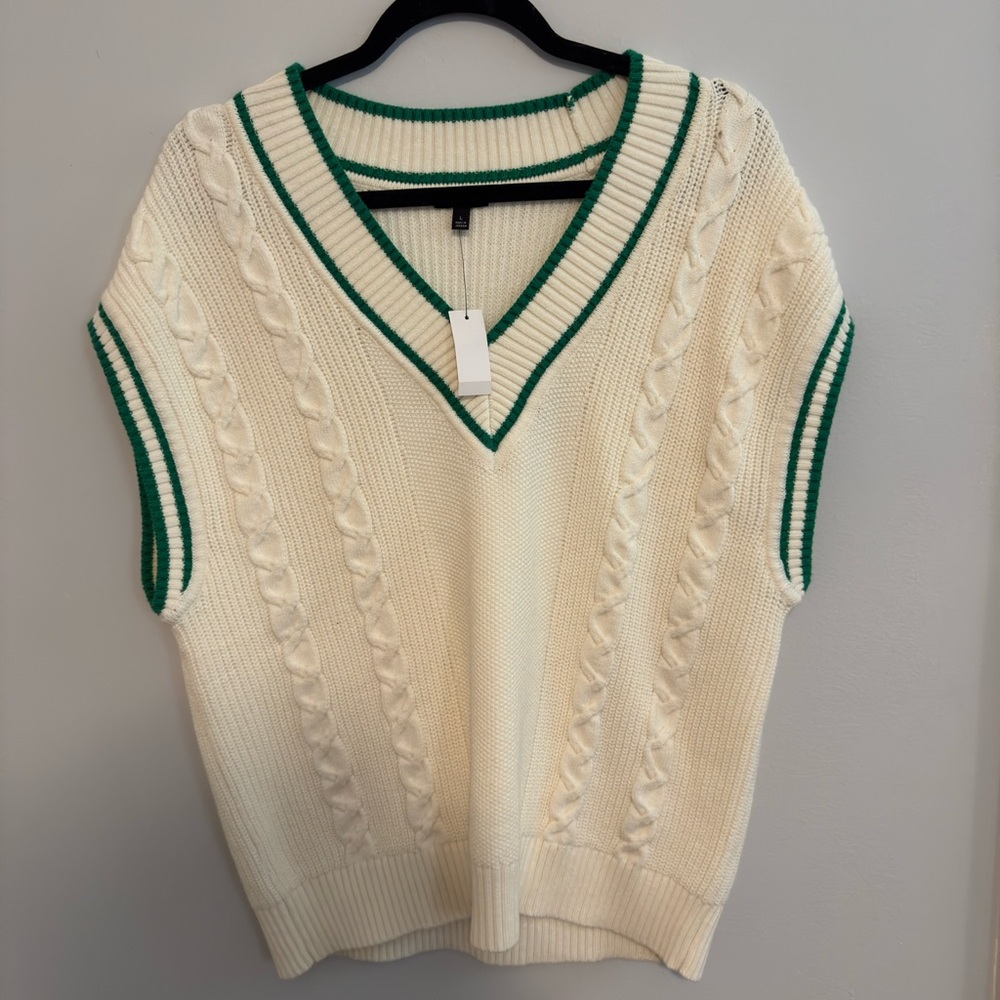 Talbots Cream and Green V-Neck Sweater